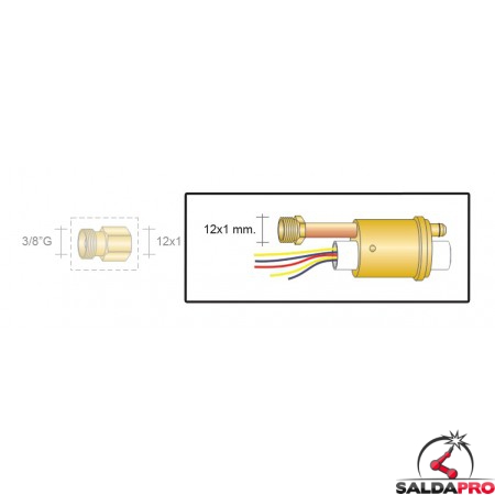 dettaglio adattatore tig euro 12x1mm ricambio torce saldatura tig