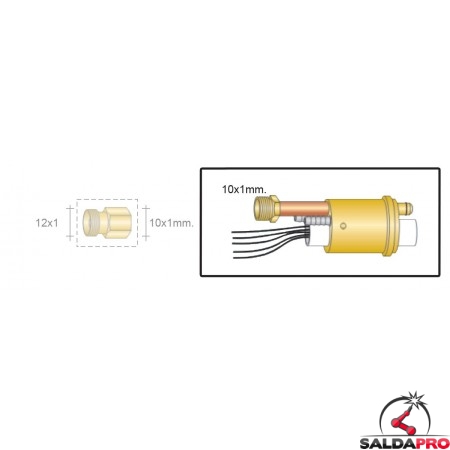 dettaglio adattatore tig euro acqua 10x1mm ricambio torce saldatura tig