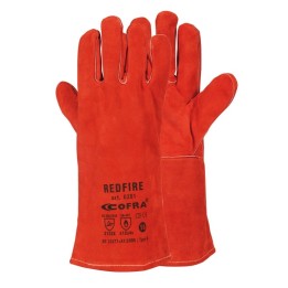 guanti saldatura Cofra RedFire pelle crosta bovina manichetta 14 cm