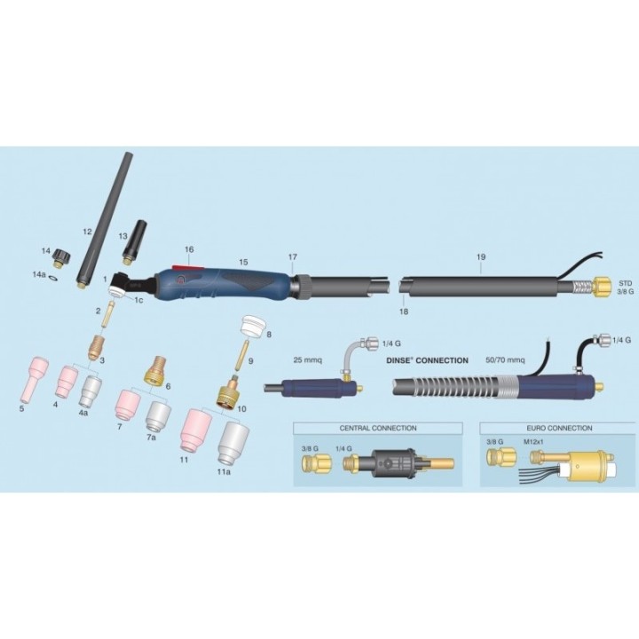 Torcia completa ERGON WP-9 DINSE 70 saldatura TIG