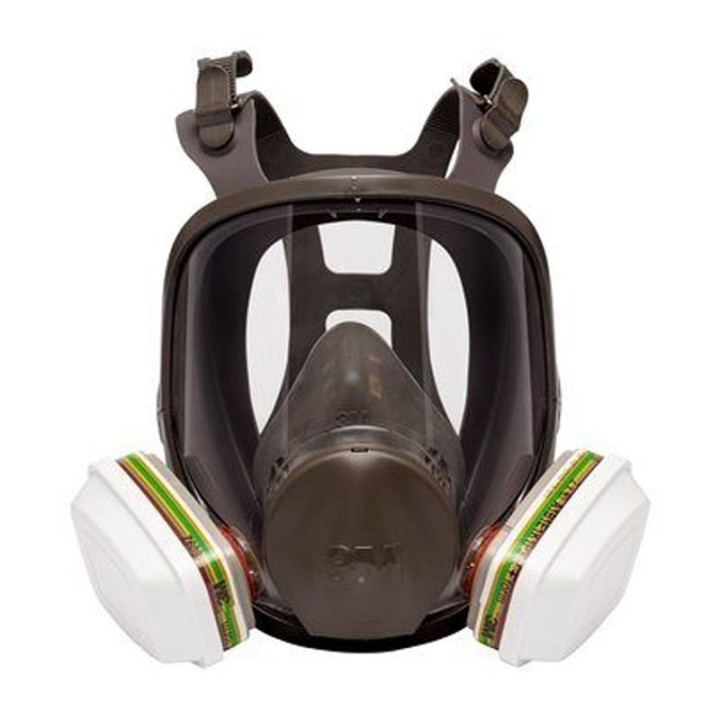 filtro a baionetta 3M 6092 Classe ABEK1 P3 attaccato a maschera piena faccia vista frontale