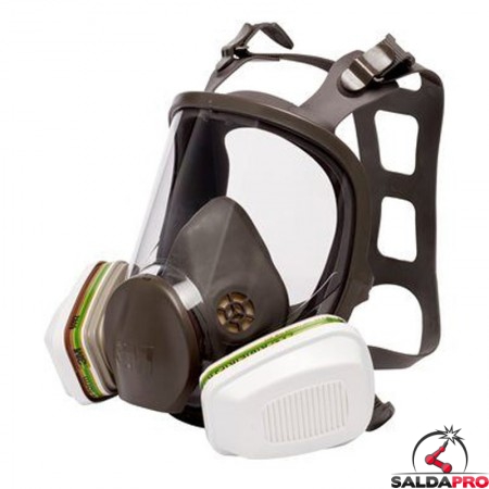 filtro a baionetta 3M 6092 Classe ABEK1 P3 attaccato a maschera piena faccia vista laterale