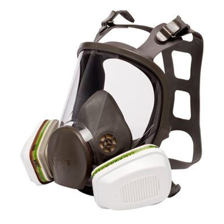 filtro a baionetta 3M 6092 Classe ABEK1 P3 attaccato a maschera piena faccia vista laterale