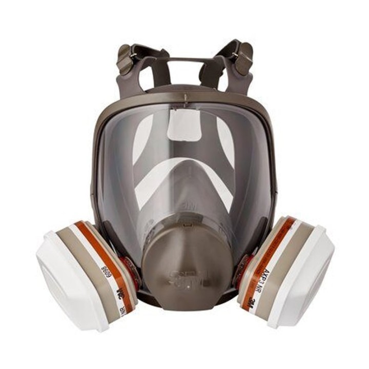 filtri 3M 6098 AXP3 montati su maschera piena faccia vista frontale