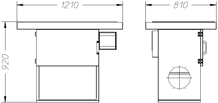 Schema dimensioni banco aspirante BAD 1200 Dalpitech