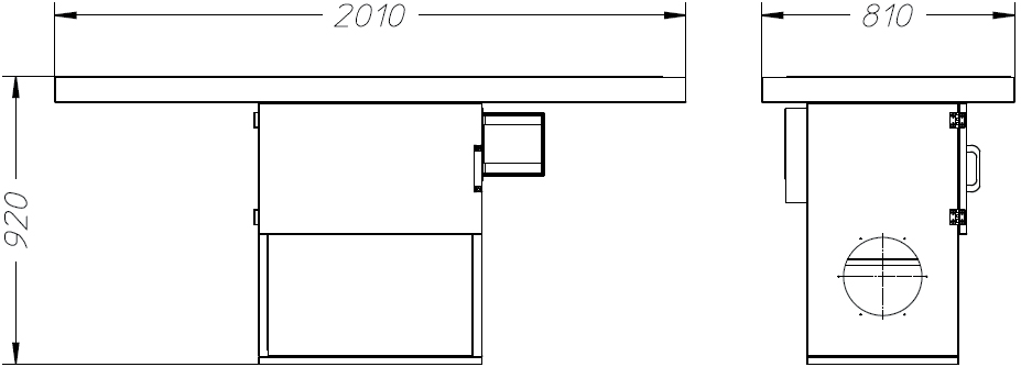 Schema dimensioni banco aspirante BAD 2000 Dalpitech