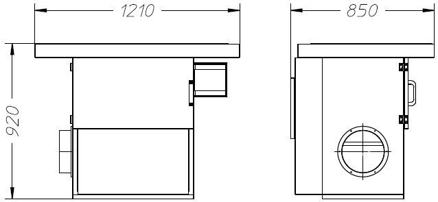 Schema dimensioni banco aspirante BFC 1200 Dalpitech