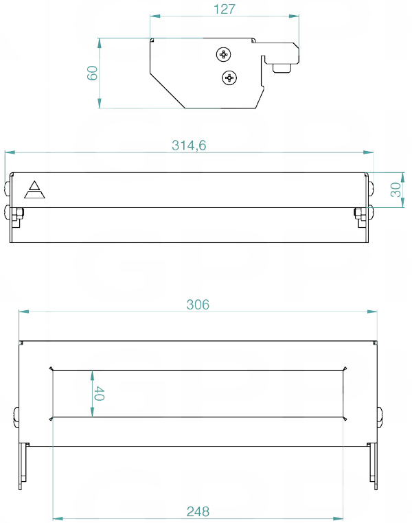 Schema tecnico mensola porta morsetti taglia M GPPH per tavoli saldatura con fori 16mm