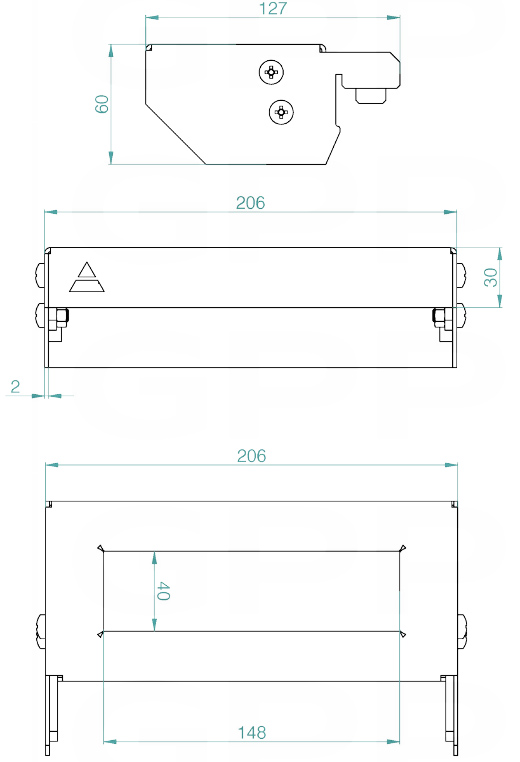 Schema tecnico mensola porta morsetti taglia S GPPH per tavoli saldatura con fori 28mm