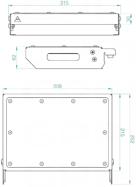 Schema tecnico mensola piana taglia L GPPH per tavoli saldatura con fori 28mm