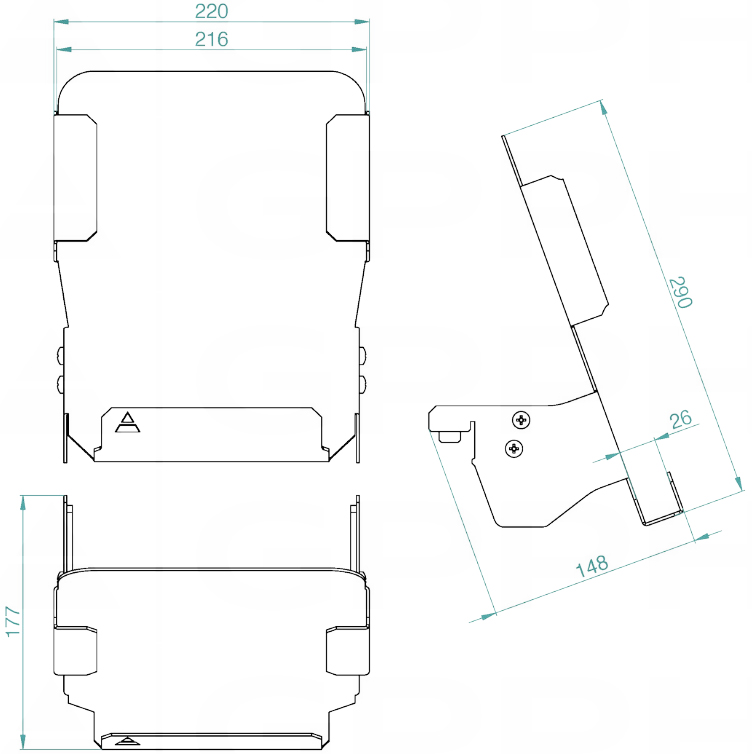 Schema tecnico mensola portadocumenti GPPH per tavoli saldatura con fori 28mm
