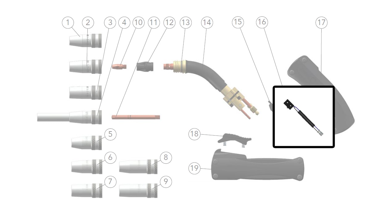 dettaglio micro switch dinse torce saldatura mig mag