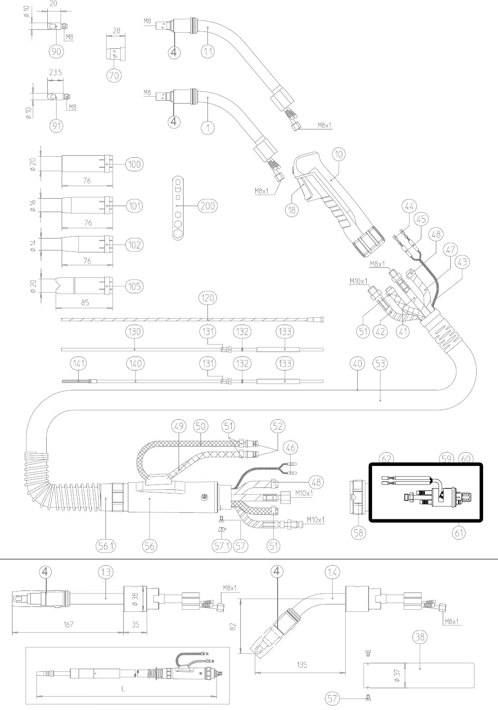 Dettaglio corpo adattatore ricambio torce mig abicor binzel 5010015