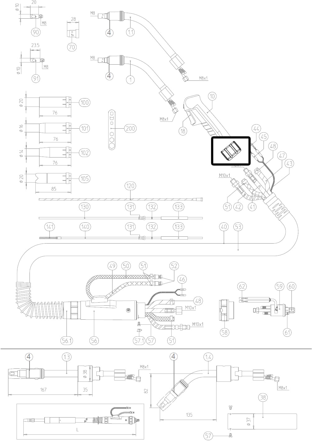 Dettaglio ghiera ferma fasciame torcia mig abicor binzel BZ4000297