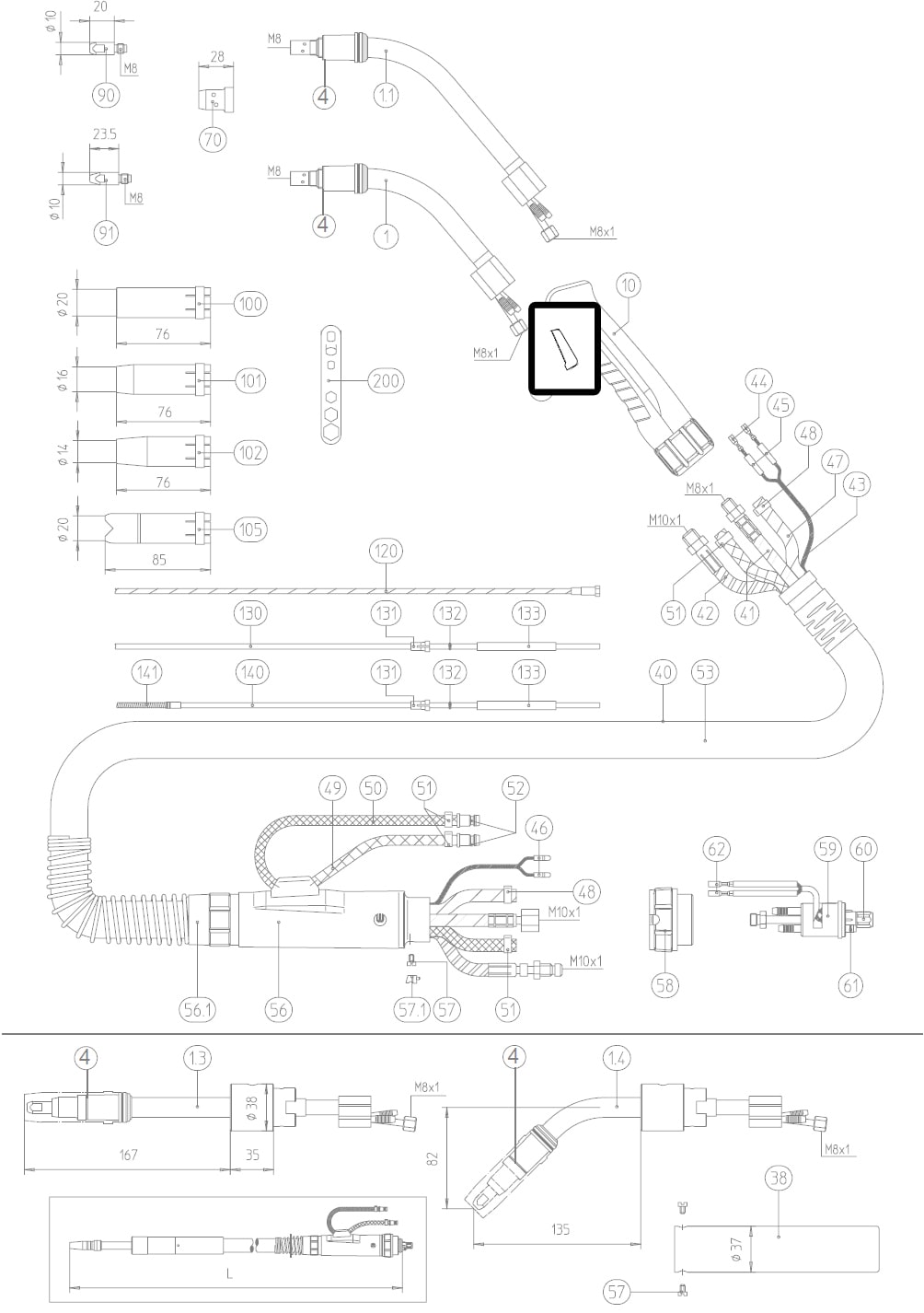 Dettaglio pulsante micro switch torcia mig abicor binzel BZ1850031