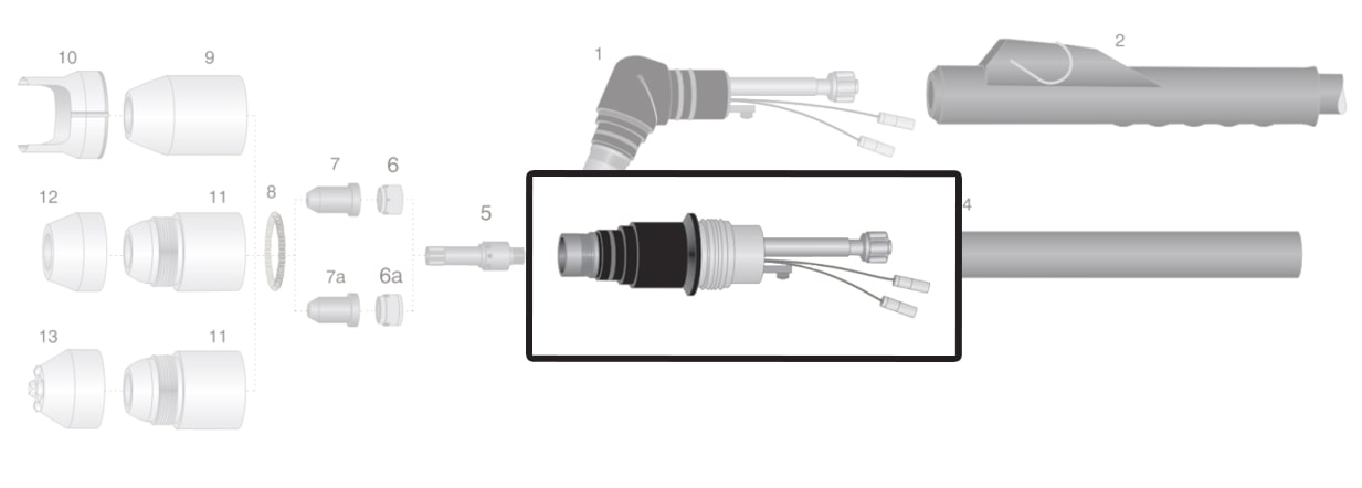 dettaglio corpo testa torcia macchina thermal dynamics pch-m60/80 taglio plasma