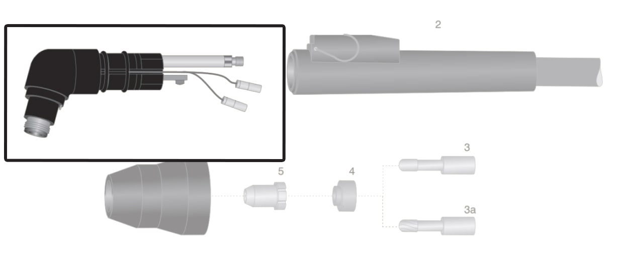 dettaglio corpo testa torcia thermal dynamic pch25 pch26 pch38 taglio plasma