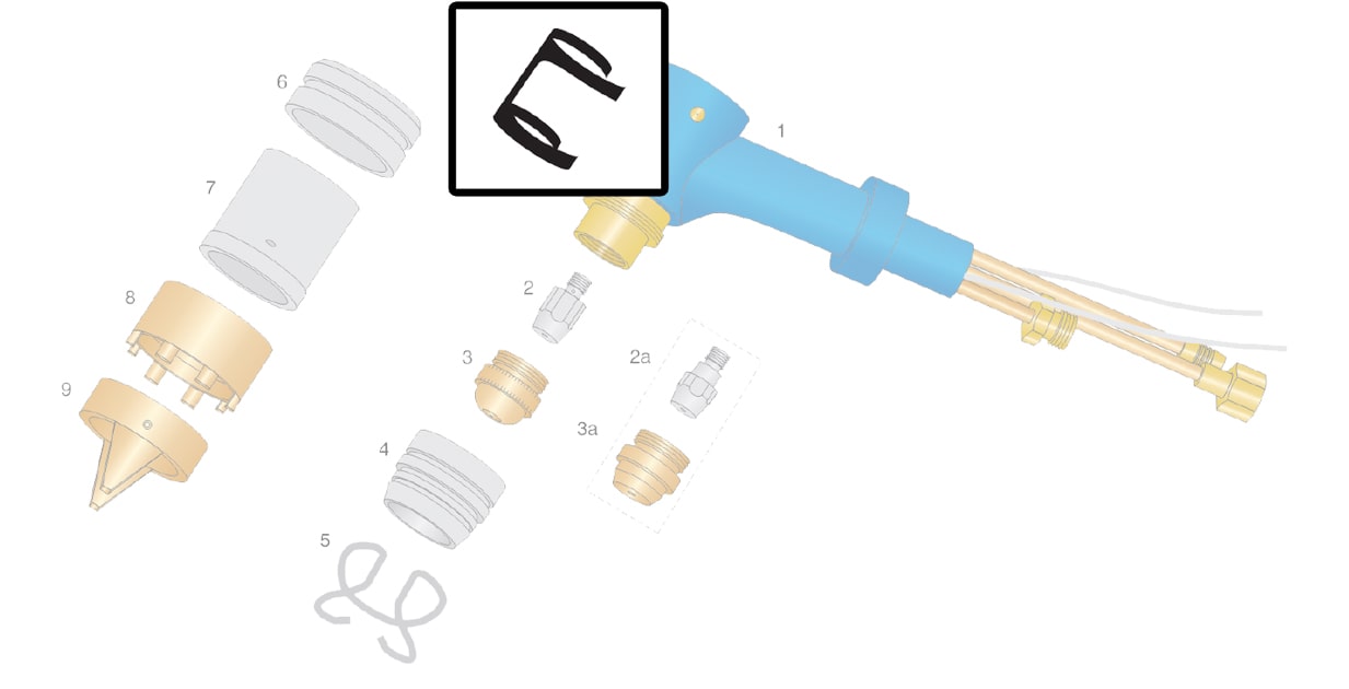 dettaglio cuffia protezione torcia taglio plasma binzel psb 60 80 121