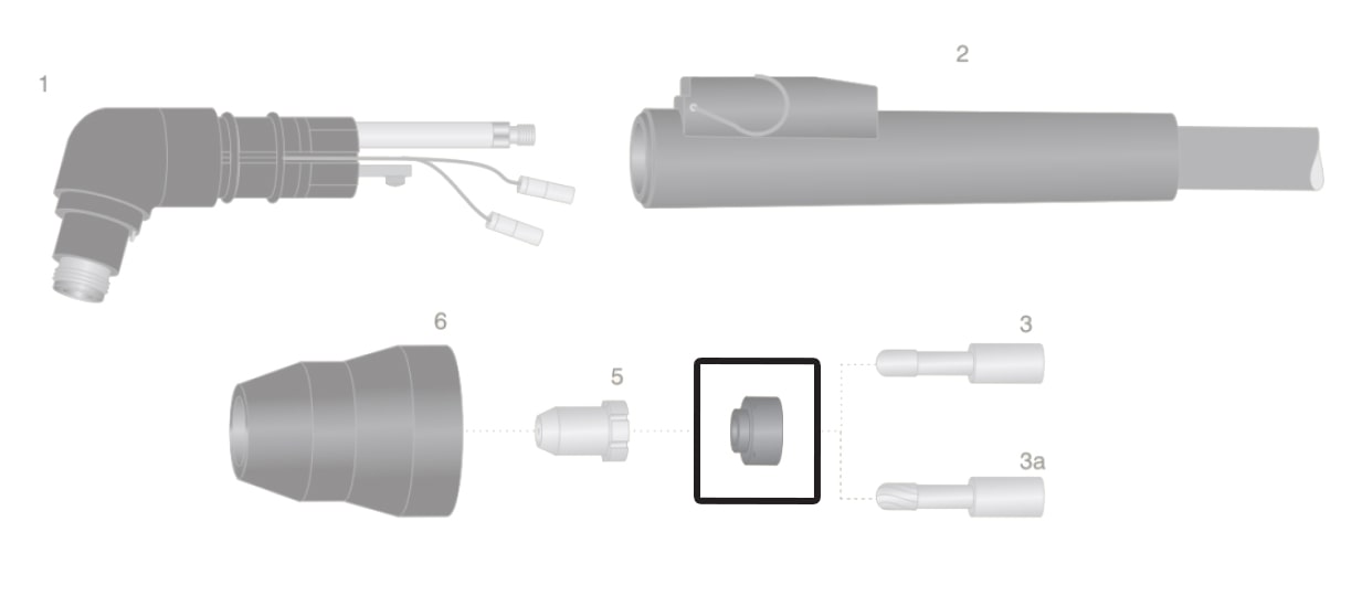 dettaglio diffusore gas vespel long life torcia thermal dynamic pch25 pch26 pch38 taglio plasma