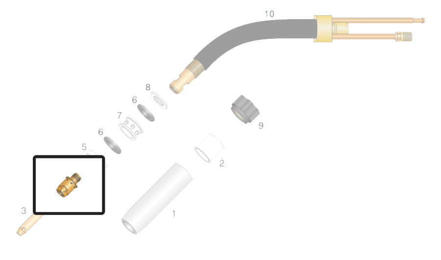 Dettaglio diffusore gas CU per torcia RM 360