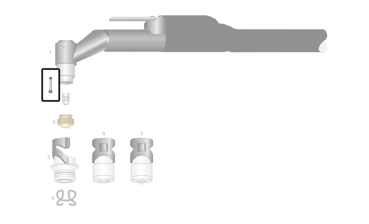 dettaglio diffusore tubetto ottone torcia cp40r cp100r saf-fro plasma