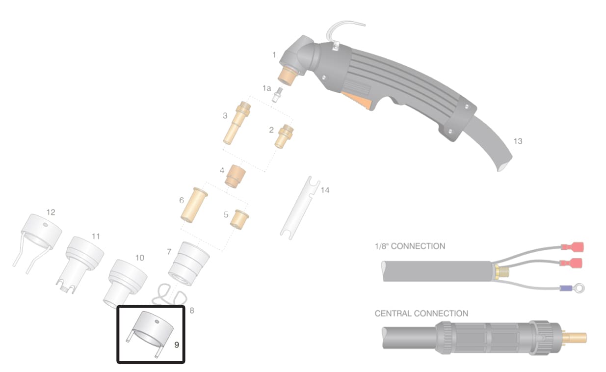 Dettaglio distanziale torcia cebora p36 p52 p70 plasma