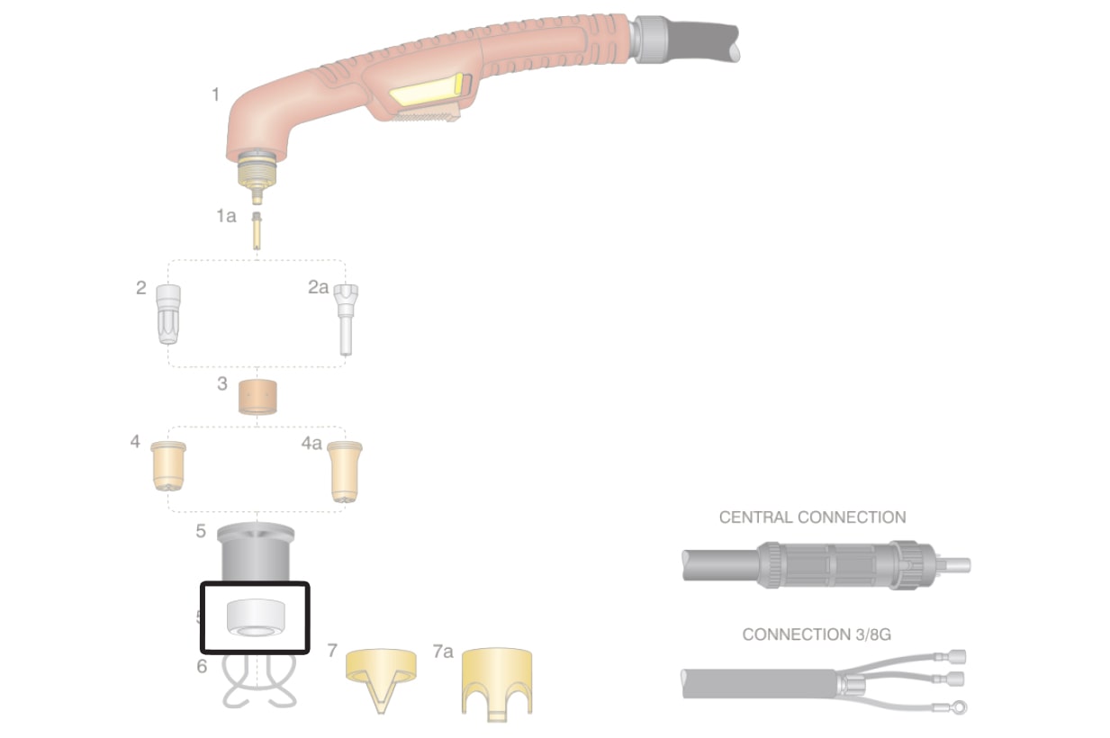 dettaglio ricambio distanziale teflon torcia taglio plasma ergocut s75 trafimet