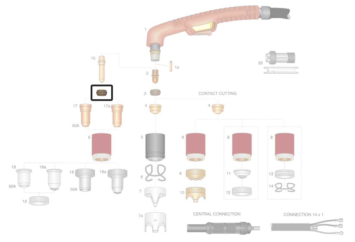 dettaglio ricambio distanziale vespel torcia plasma ergocut a101 a141 a151 autocut trafimet