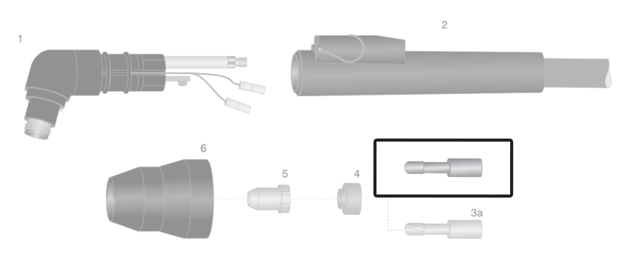 dettaglio elettrodo hf liscio torcia thermal dynamic pch25 pch26 pch38 taglio plasma