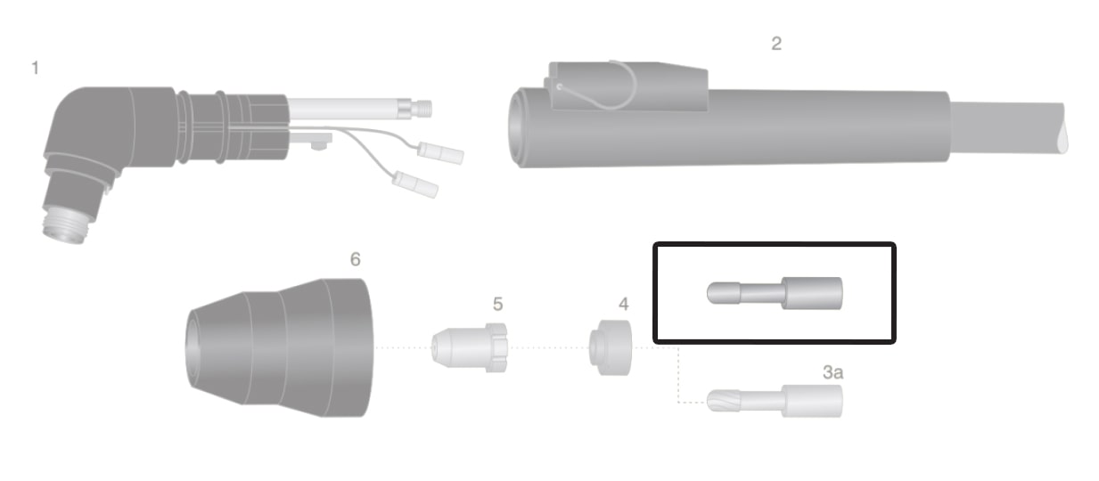 dettaglio elettrodo hf liscio torcia thermal dynamic pch25 pch26 pch38 taglio plasma