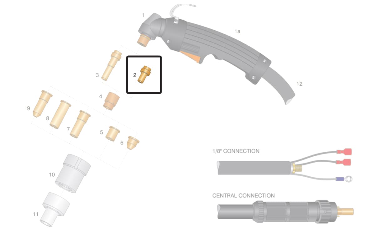 Dettaglio elettrodo hf torcia hypertherm cebora p50 p35 hf plasma