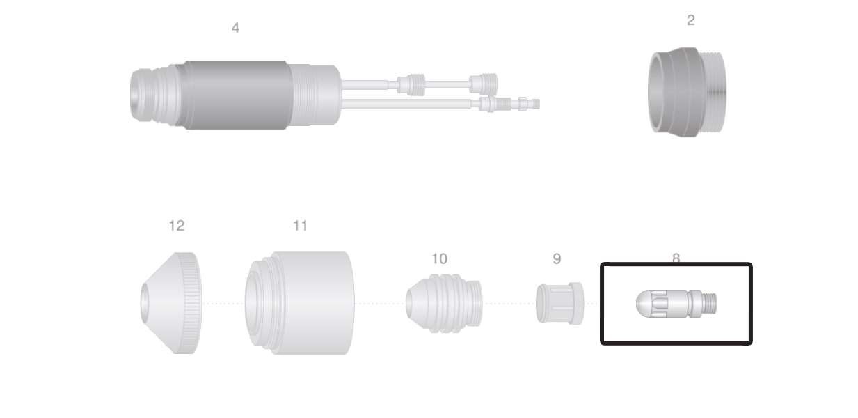 dettaglio elettrodo o2 ossigeno torcia macchina thermal dynamics maximize300 taglio plasma