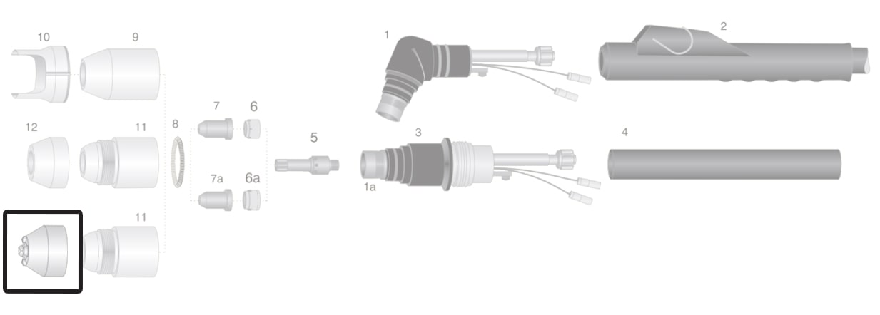 dettaglio ghiera 4 punte contatto torcia thermal dynamics pch-m60 taglio plasma