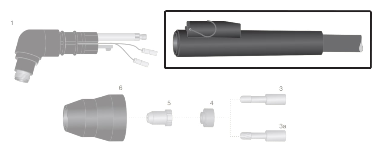 dettaglio impugnatura torcia thermal dynamic pch25 pch26 pch38 taglio plasma