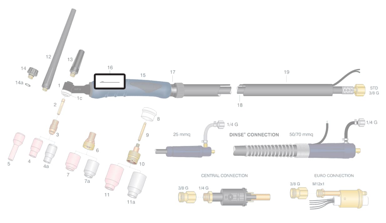 dettaglio micro 1 posizione pulsante torcie serie WP saldatura tig ricambio