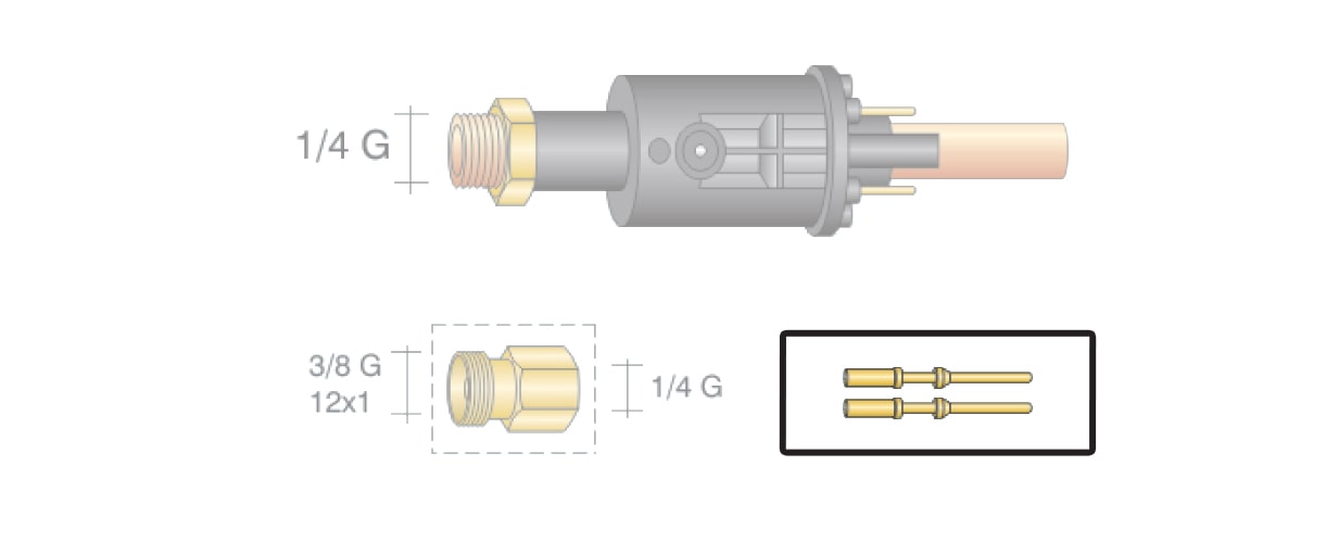dettaglio pin maschio/femmina adattatore centralizzato saldatura torce tig