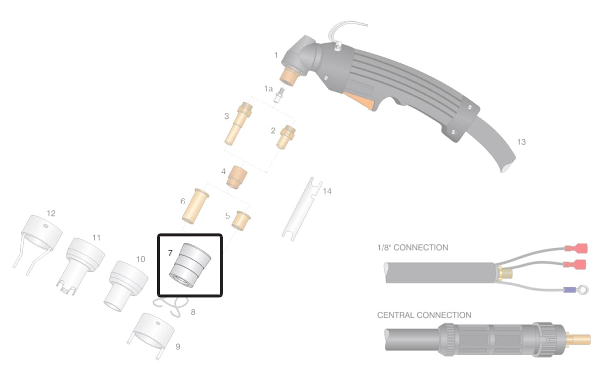 Dettaglio porta ugello esterno torcia cebora p36 p52 p70 plasma