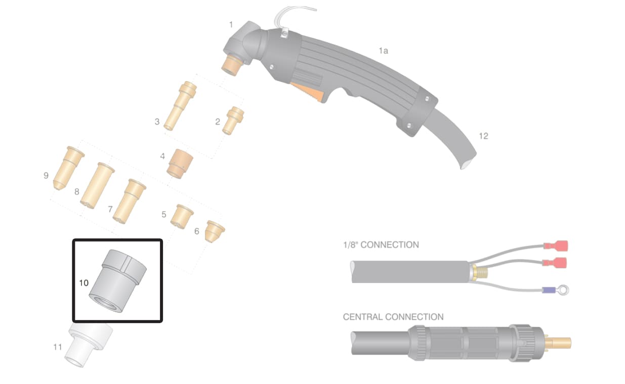 Dettaglio portaugello esterno torcia cebora p50 p35 hf plasma