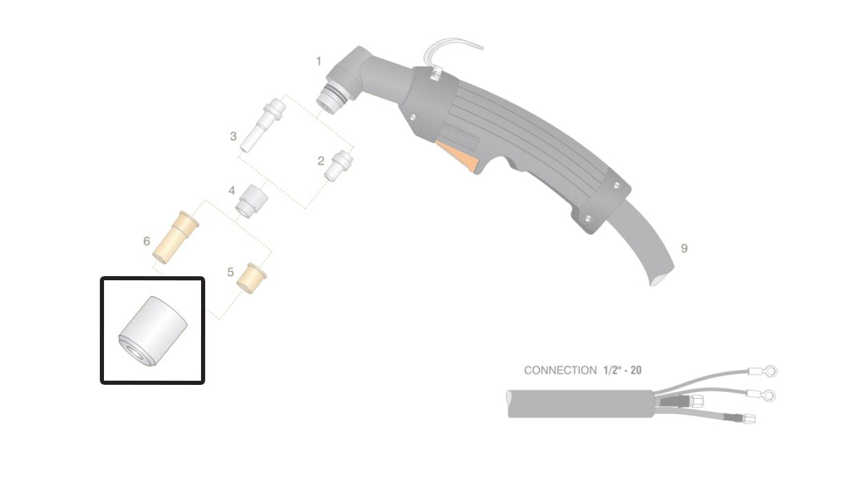 dettaglio portaugello esterno taglio contatto torcia plasma hypertherm max40 pac140 th40