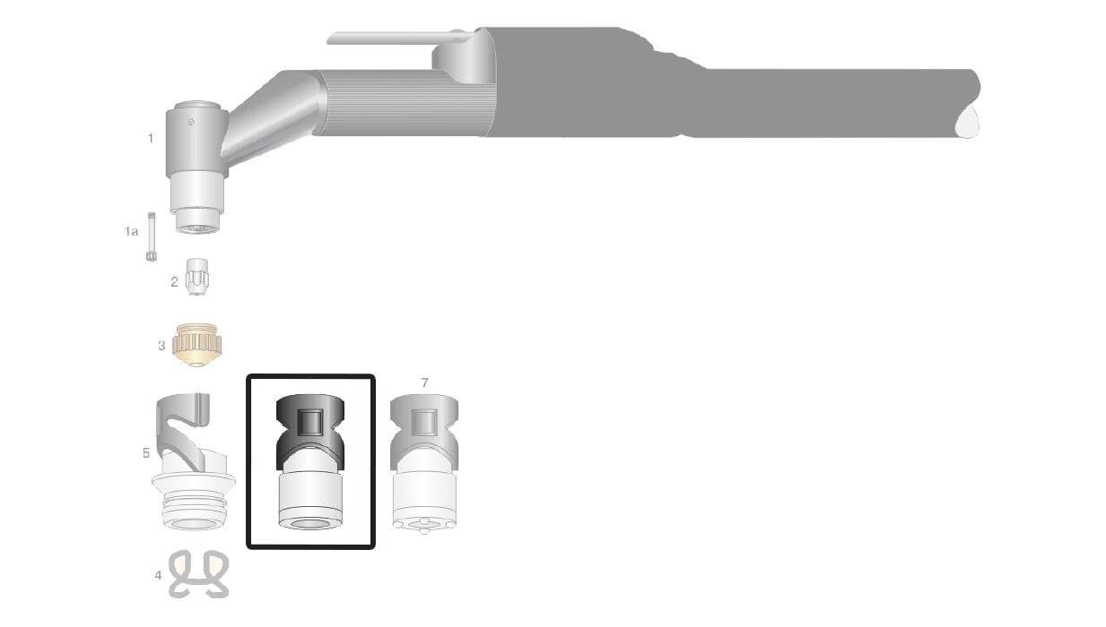 dettaglio protezioni esterne cuffia ti40 torcia taglio plasma saf-fro cp40r cp100r