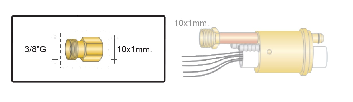 dettaglio raccordo 3/8g - 10x1mm adattatore eurotig saldatura torce tig