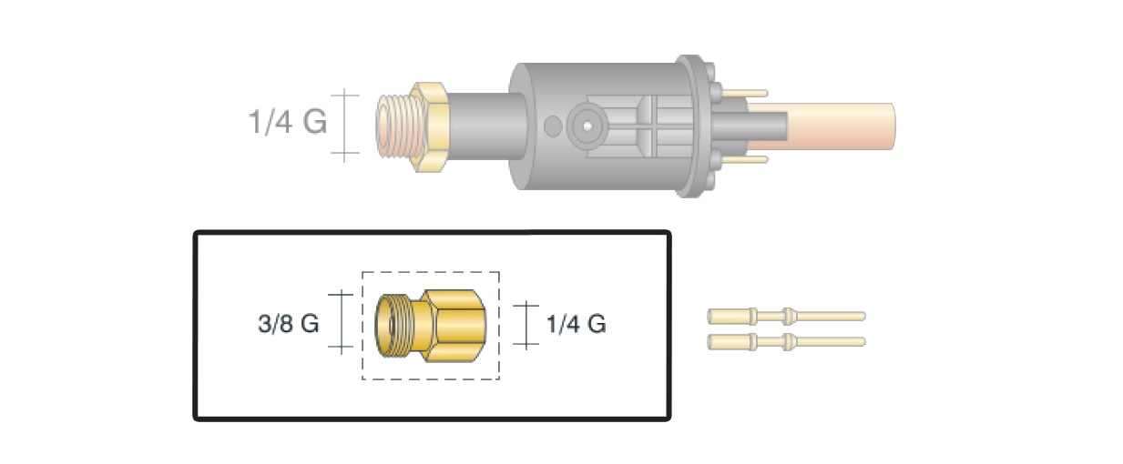 dettaglio raccordo 3/8g - 1/4g adattatore centralizzato saldatura torce tig