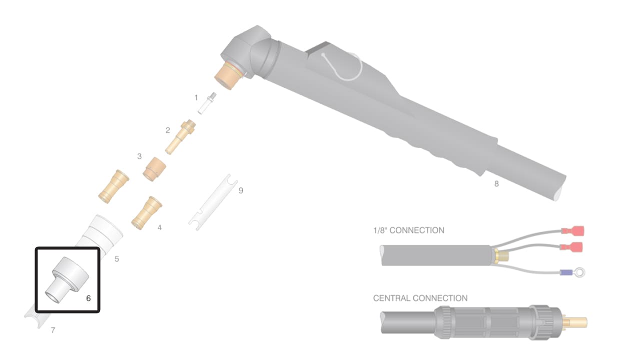 Dettaglio ricambi  protezione ugello torcia cebora p55 p80 cp90 plasma