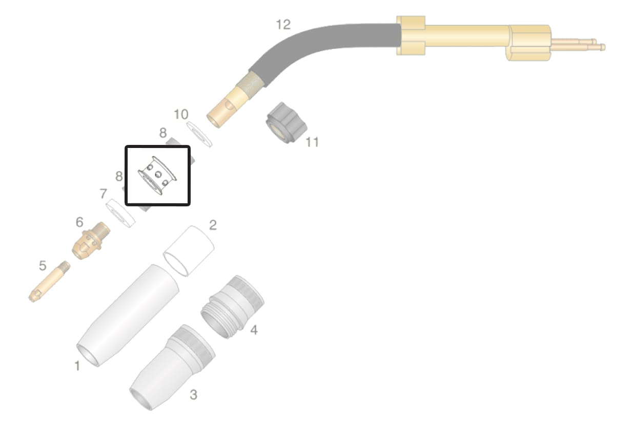 dettaglio ricambio diffusore h2o torcia ocim rm 652 saldatura mig