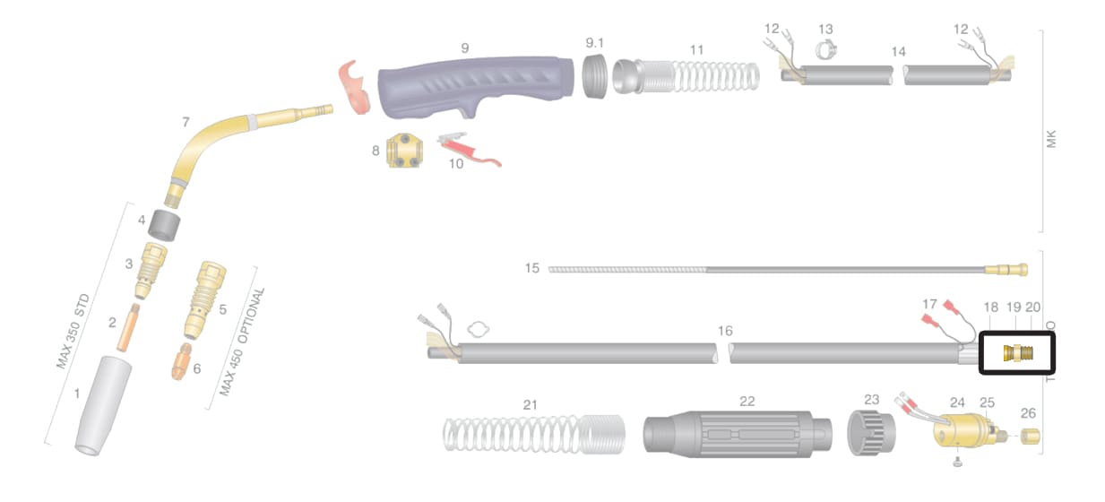 dettaglio ricambio raccordo m14x1 torcia trf max 450 tw-e saldatura mig