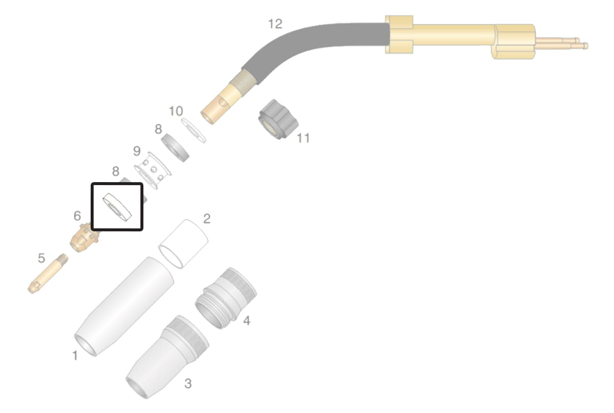 dettaglio ricambio rondella di sostegno isolante torcia ocim rm 652 saldatura mig