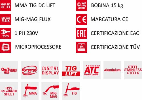 dettaglio saldatrice inverter multiprocesso technomig 215 synergy