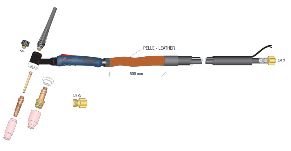dettaglio torcia wp26 high flex 3/8g saldatura tig