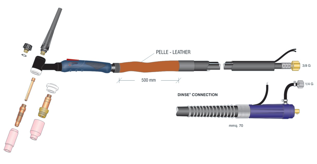 dettaglio torcia wp26 high flex dinse70 saldatura tig