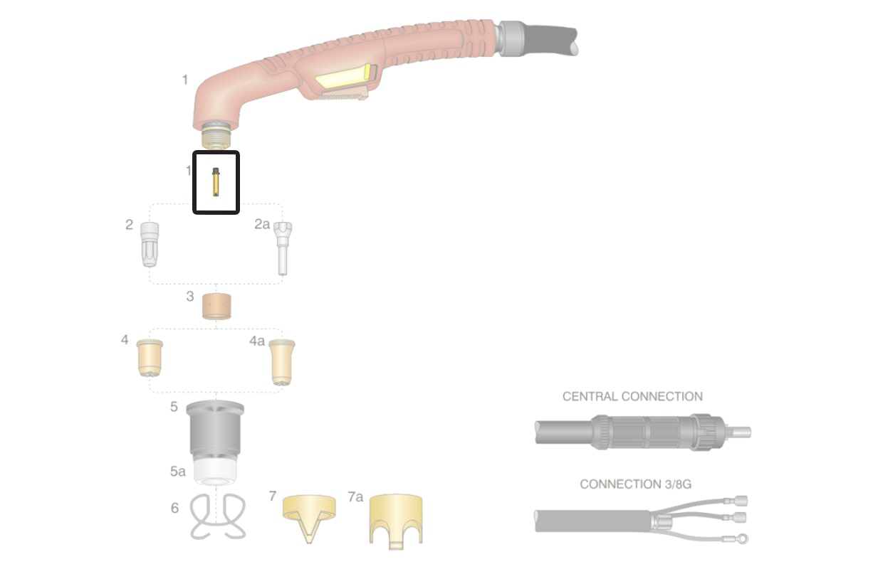 dettaglio diffusore tubetto ottone torcia ergocut s75 s105trafimet taglio plasma